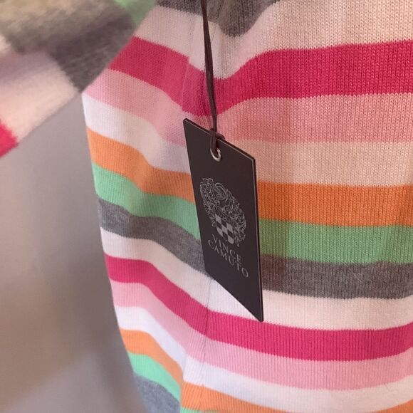 Vince Camuto gray pink white striped long sleeve sweater Size M NWT - Picture 5 of 8